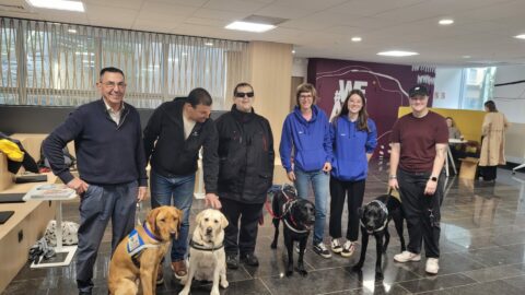 Virgile, Lucien, Hichem et leurs chiens à l'école de management BSB