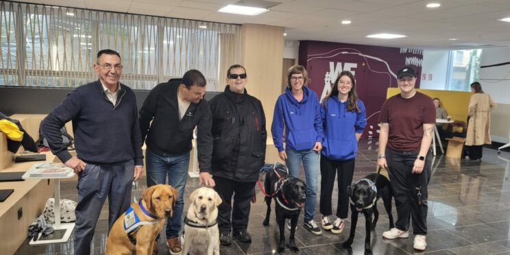 Virgile, Lucien, Hichem et leurs chiens à l'école de management BSB